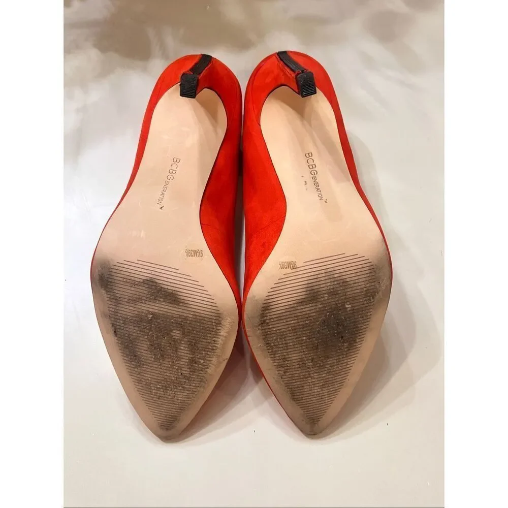 BCBGeneration Women's Leather Pointed Toe Conrad Zip Heel Pumps Red Size 9.5